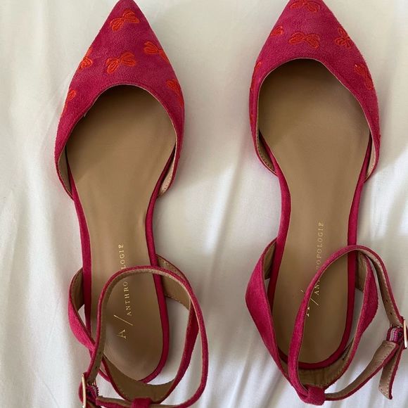SOLD Anthropologie size 7 Pointed Toe Embroidered Bow Ballet Flats - Picture 2 of 8